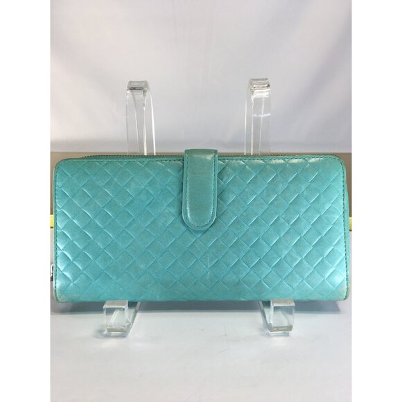 Hobo The Original Bi-fold Long Wallet Quilted Patent Leather Mint Green Zip - Picture 3 of 16